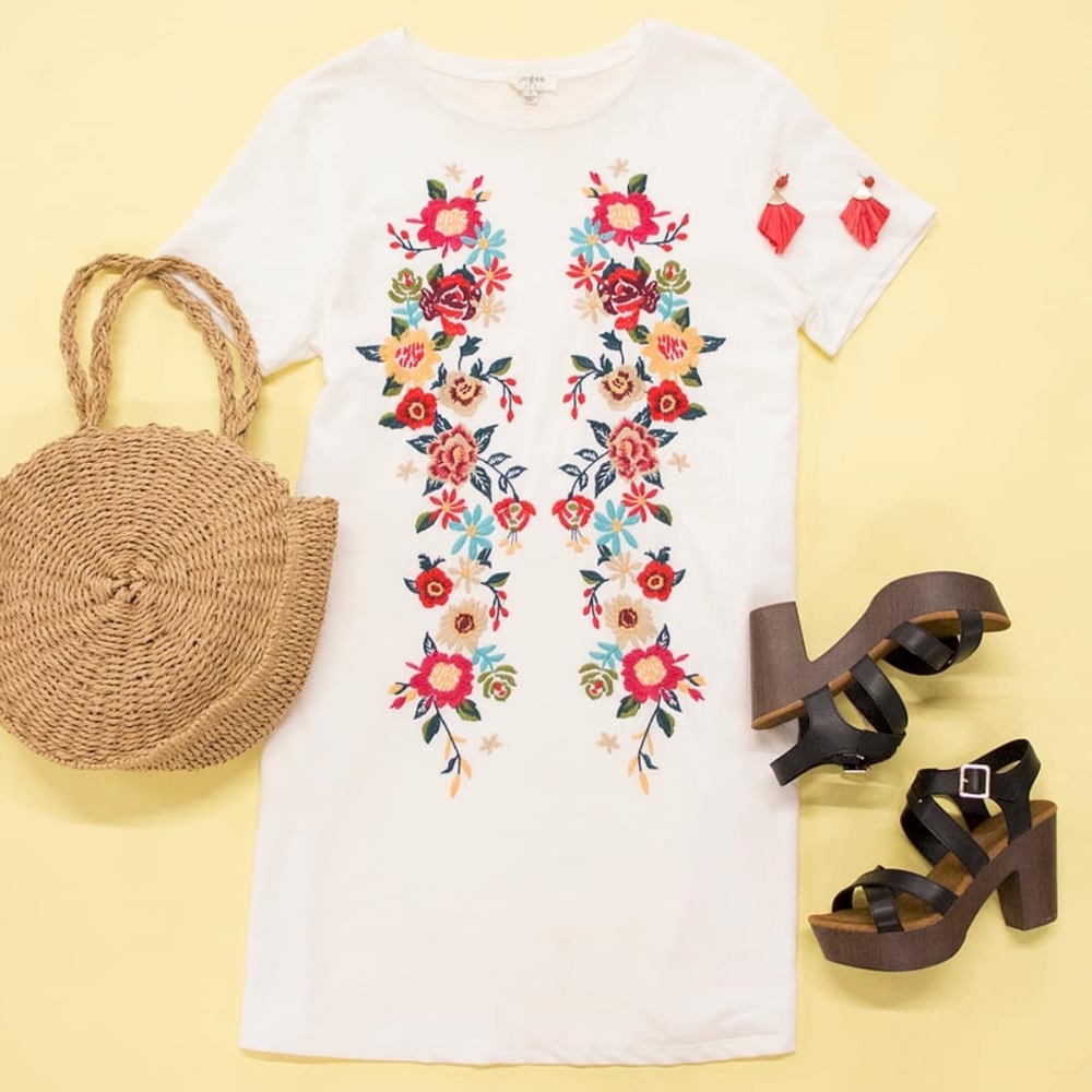 Floral Embroidered Pocket Tee Dress - Picture 2 of 6